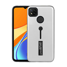 Silicone Matte Finish and Plastic Back Cover Case with Stand A03 for Xiaomi Redmi 9 India Silver
