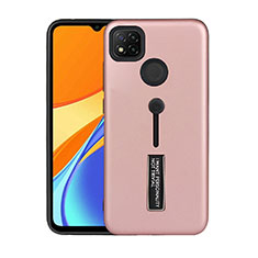 Silicone Matte Finish and Plastic Back Cover Case with Stand A03 for Xiaomi Redmi 9C Rose Gold