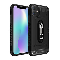 Silicone Matte Finish and Plastic Back Cover Case with Stand A04 for Apple iPhone 11 Black