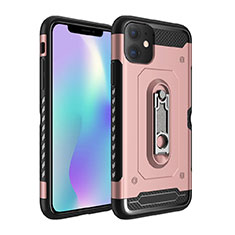 Silicone Matte Finish and Plastic Back Cover Case with Stand A04 for Apple iPhone 11 Rose Gold