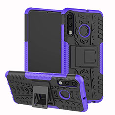 Silicone Matte Finish and Plastic Back Cover Case with Stand A04 for Huawei Nova 4e Purple