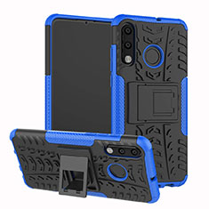 Silicone Matte Finish and Plastic Back Cover Case with Stand A04 for Huawei P30 Lite Blue