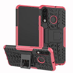 Silicone Matte Finish and Plastic Back Cover Case with Stand A04 for Huawei P30 Lite Pink
