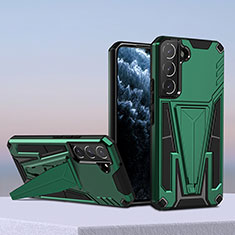 Silicone Matte Finish and Plastic Back Cover Case with Stand A04 for Samsung Galaxy S21 5G Green