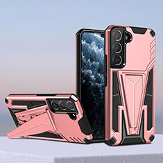 Silicone Matte Finish and Plastic Back Cover Case with Stand A04 for Samsung Galaxy S21 FE 5G Rose Gold