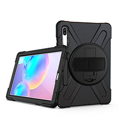 Silicone Matte Finish and Plastic Back Cover Case with Stand A04 for Samsung Galaxy Tab S6 10.5 SM-T860 Black