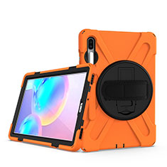 Silicone Matte Finish and Plastic Back Cover Case with Stand A04 for Samsung Galaxy Tab S6 10.5 SM-T860 Orange