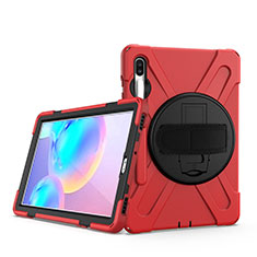 Silicone Matte Finish and Plastic Back Cover Case with Stand A04 for Samsung Galaxy Tab S6 10.5 SM-T860 Red