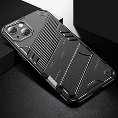 Silicone Matte Finish and Plastic Back Cover Case with Stand A05 for Apple iPhone 13 Black