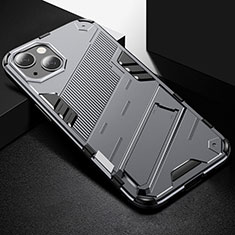 Silicone Matte Finish and Plastic Back Cover Case with Stand A05 for Apple iPhone 13 Gray