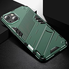 Silicone Matte Finish and Plastic Back Cover Case with Stand A05 for Apple iPhone 13 Green