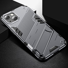 Silicone Matte Finish and Plastic Back Cover Case with Stand A05 for Apple iPhone 13 Mini Gray