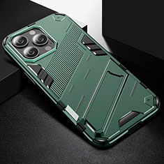 Silicone Matte Finish and Plastic Back Cover Case with Stand A05 for Apple iPhone 13 Pro Green