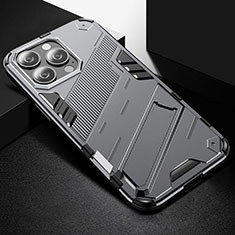 Silicone Matte Finish and Plastic Back Cover Case with Stand A05 for Apple iPhone 13 Pro Max Gray