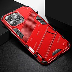 Silicone Matte Finish and Plastic Back Cover Case with Stand A05 for Apple iPhone 13 Pro Red