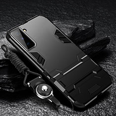 Silicone Matte Finish and Plastic Back Cover Case with Stand A05 for Samsung Galaxy S21 Plus 5G Black