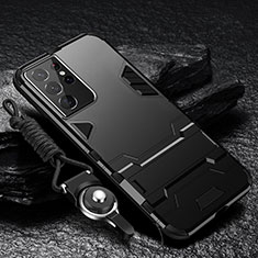 Silicone Matte Finish and Plastic Back Cover Case with Stand A05 for Samsung Galaxy S23 Ultra 5G Black