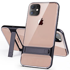 Silicone Matte Finish and Plastic Back Cover Case with Stand A06 for Apple iPhone 11 Black