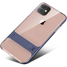 Silicone Matte Finish and Plastic Back Cover Case with Stand A06 for Apple iPhone 11 Blue