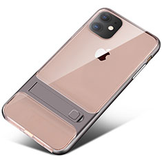 Silicone Matte Finish and Plastic Back Cover Case with Stand A06 for Apple iPhone 11 Gray