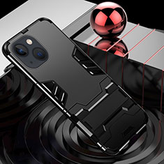 Silicone Matte Finish and Plastic Back Cover Case with Stand A06 for Apple iPhone 13 Mini Black