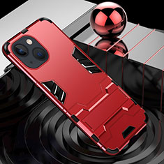 Silicone Matte Finish and Plastic Back Cover Case with Stand A06 for Apple iPhone 13 Mini Red