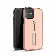 Silicone Matte Finish and Plastic Back Cover Case with Stand A07 for Apple iPhone 11 Rose Gold