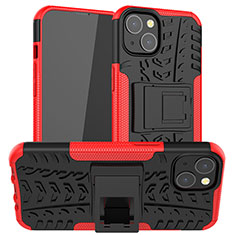 Silicone Matte Finish and Plastic Back Cover Case with Stand A07 for Apple iPhone 13 Mini Red