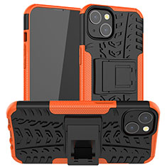 Silicone Matte Finish and Plastic Back Cover Case with Stand A07 for Apple iPhone 13 Orange