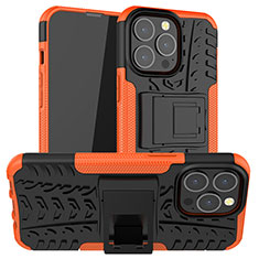 Silicone Matte Finish and Plastic Back Cover Case with Stand A07 for Apple iPhone 13 Pro Max Orange