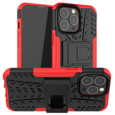 Silicone Matte Finish and Plastic Back Cover Case with Stand A07 for Apple iPhone 13 Pro Max Red
