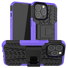 Silicone Matte Finish and Plastic Back Cover Case with Stand A07 for Apple iPhone 13 Pro Purple