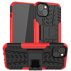 Silicone Matte Finish and Plastic Back Cover Case with Stand A07 for Apple iPhone 13 Red