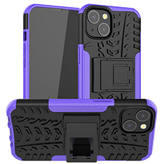 Silicone Matte Finish and Plastic Back Cover Case with Stand A07 for Apple iPhone 14 Plus Purple