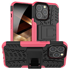 Silicone Matte Finish and Plastic Back Cover Case with Stand A07 for Apple iPhone 14 Pro Hot Pink