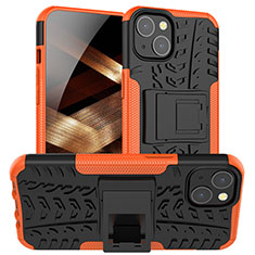 Silicone Matte Finish and Plastic Back Cover Case with Stand A07 for Apple iPhone 15 Orange