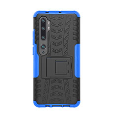 Silicone Matte Finish and Plastic Back Cover Case with Stand D01 for Xiaomi Mi Note 10 Blue
