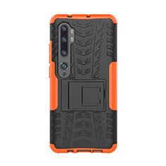 Silicone Matte Finish and Plastic Back Cover Case with Stand D01 for Xiaomi Mi Note 10 Orange
