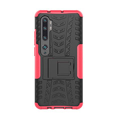 Silicone Matte Finish and Plastic Back Cover Case with Stand D01 for Xiaomi Mi Note 10 Pro Pink