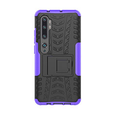 Silicone Matte Finish and Plastic Back Cover Case with Stand D01 for Xiaomi Mi Note 10 Pro Purple