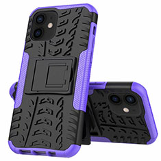 Silicone Matte Finish and Plastic Back Cover Case with Stand for Apple iPhone 12 Mini Purple