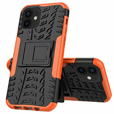 Silicone Matte Finish and Plastic Back Cover Case with Stand for Apple iPhone 12 Orange