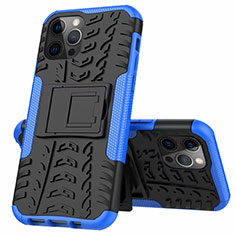 Silicone Matte Finish and Plastic Back Cover Case with Stand for Apple iPhone 12 Pro Blue