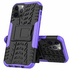 Silicone Matte Finish and Plastic Back Cover Case with Stand for Apple iPhone 12 Pro Max Purple