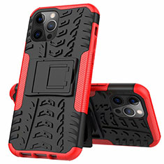 Silicone Matte Finish and Plastic Back Cover Case with Stand for Apple iPhone 12 Pro Max Red