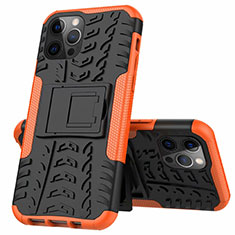 Silicone Matte Finish and Plastic Back Cover Case with Stand for Apple iPhone 12 Pro Orange