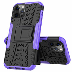 Silicone Matte Finish and Plastic Back Cover Case with Stand for Apple iPhone 12 Pro Purple