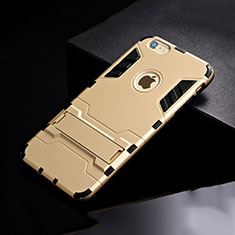 Silicone Matte Finish and Plastic Back Cover Case with Stand for Apple iPhone 6 Gold