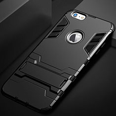 Silicone Matte Finish and Plastic Back Cover Case with Stand for Apple iPhone 6 Plus Black