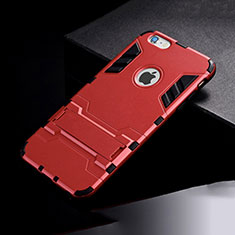Silicone Matte Finish and Plastic Back Cover Case with Stand for Apple iPhone 6 Plus Red